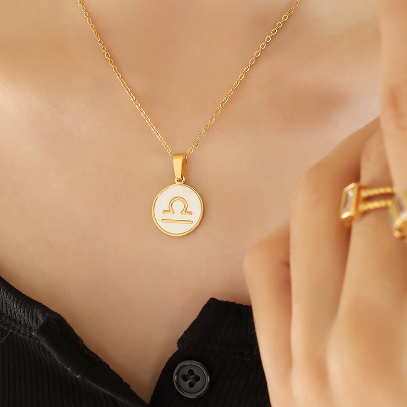 Wholesale Inlaid White Seashell Zodiac Pendant Plated 18K Real Gold Necklaces