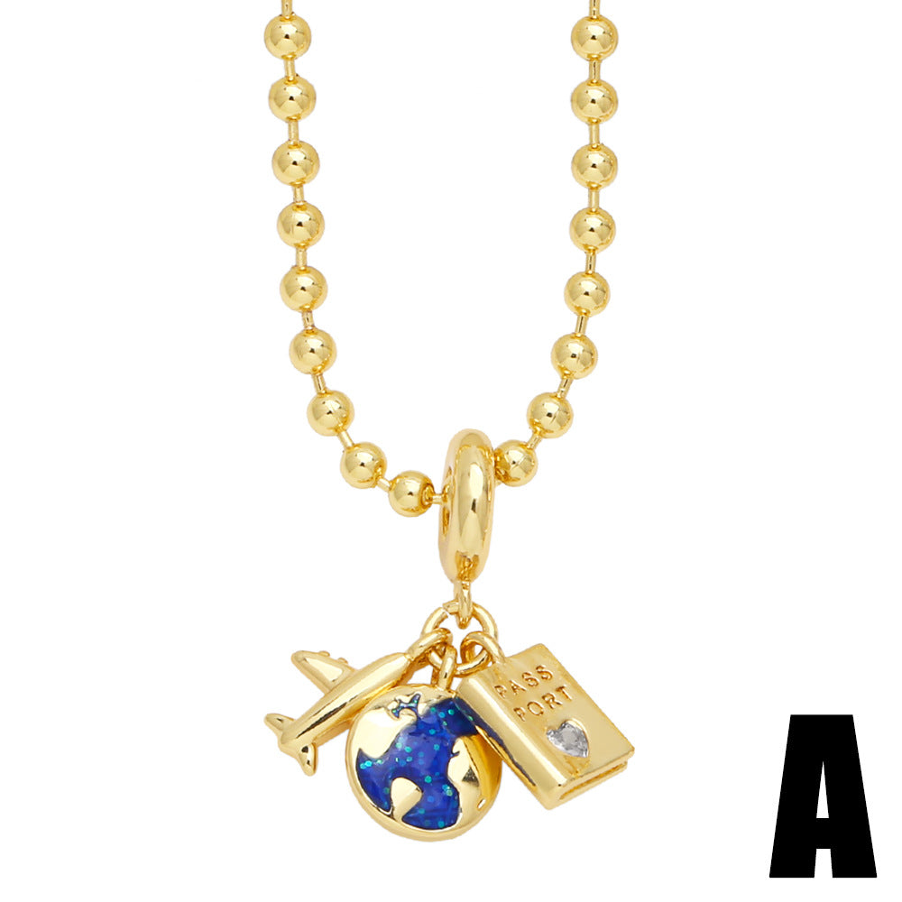 Wholesale creative aircraft pendant necklace niche personalized clavicle chain 18K gold plated