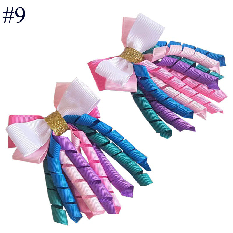Wholesale 5pcs Bow Curl Ribbon Children's Christmas Independence Day Hair Clip
