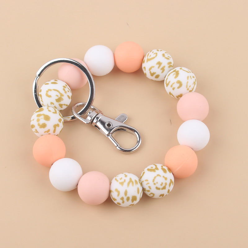 Wholesale Cow Pattern Leopard Pattern Silicone Beaded Wrist Keychain