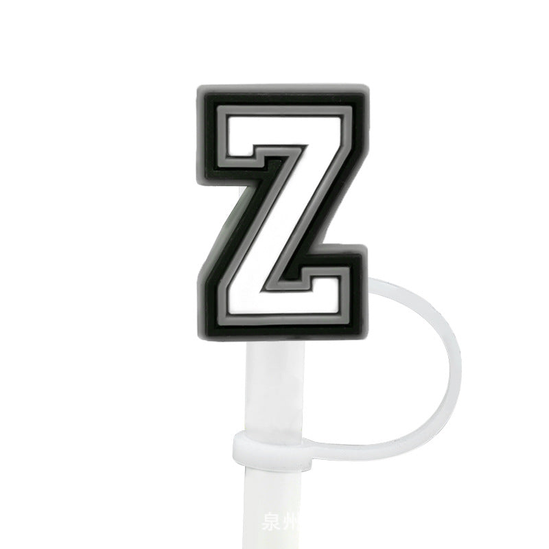 Wholesale of 10pcs Black and White English Letters Silicone Straw Sets