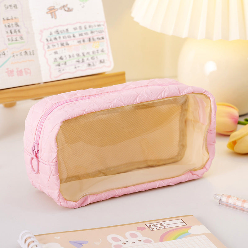 Wholesale Polyester PU Large Capacity Transparent Pencil Case