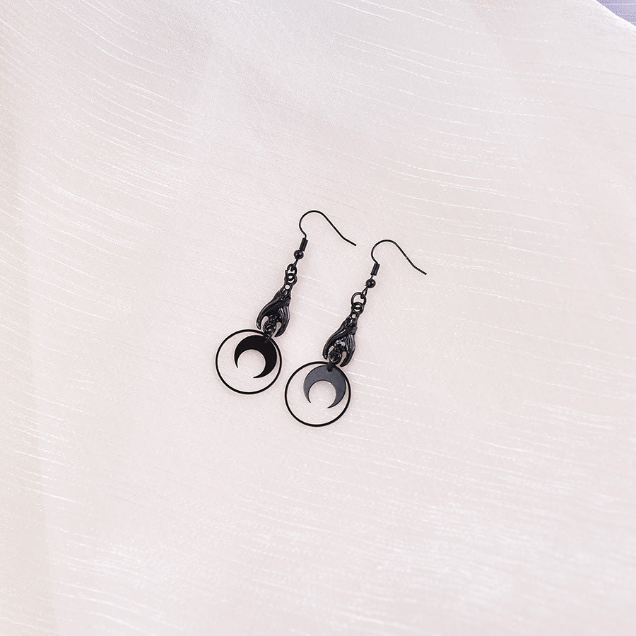Wholesale  dark punk style moon circle earrings
