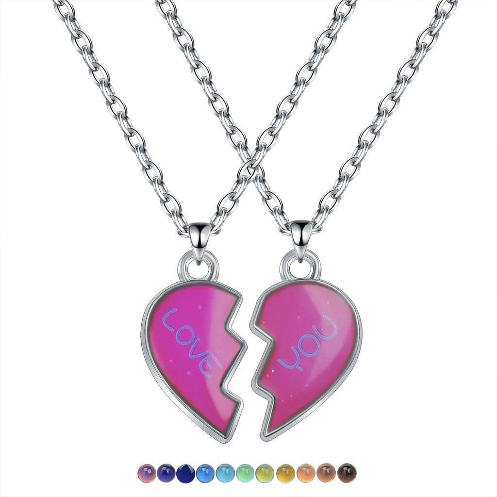 Wholesale Couple Angel Wings Love Temperature Sensation Color Changing Stainless Steel Necklaces