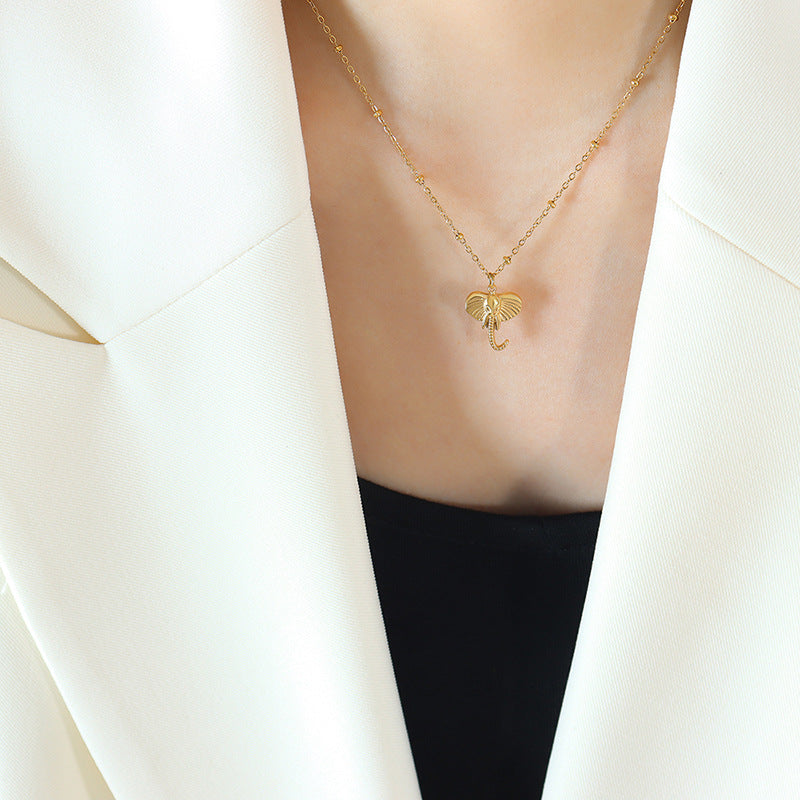 Wholesale Gold Plated 3D Elephant Pendant Titanium Steel Necklaces
