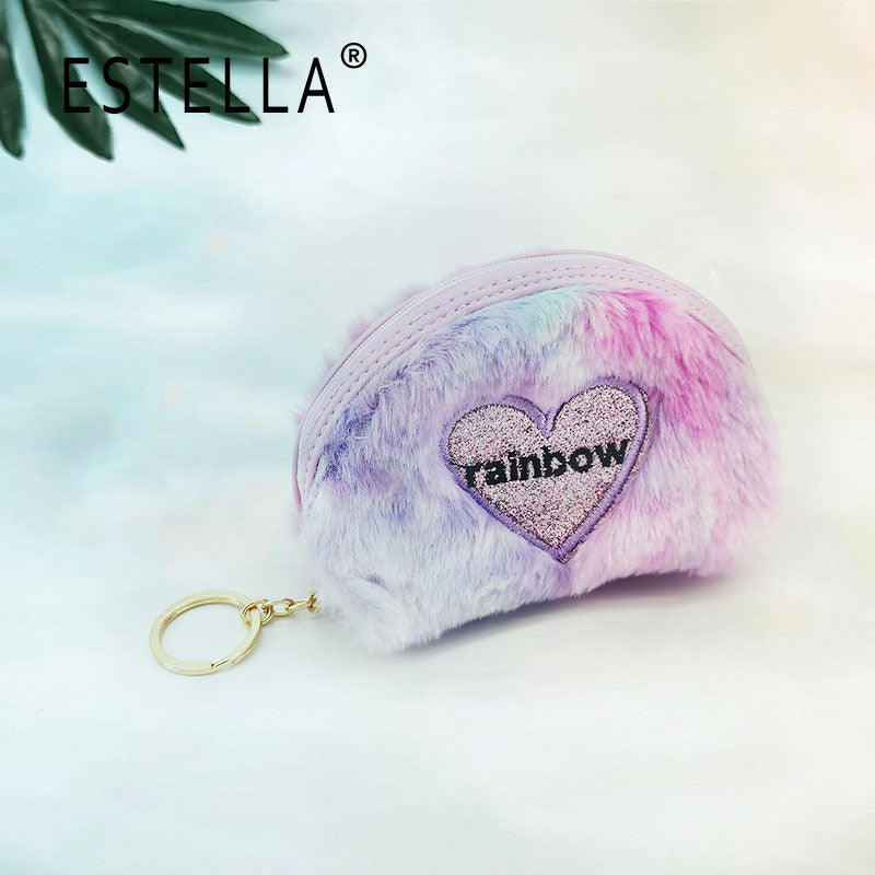 Wholesale Embroidered Heart Semicircle Mini Small Bag Polyester Wallet Keychains