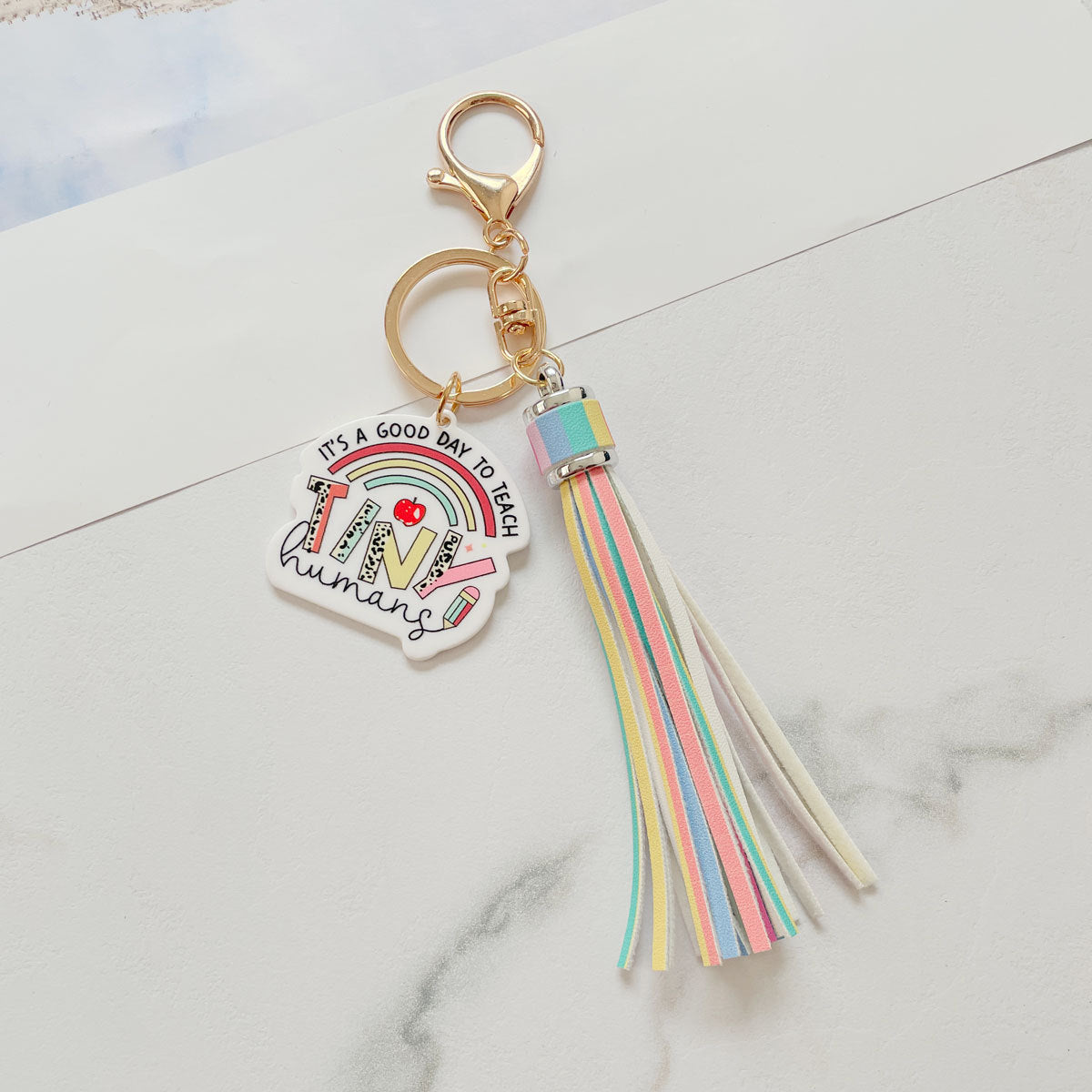 Wholesale Teacher Gifts Acrylic PU Tassel Bag Charm Keychain