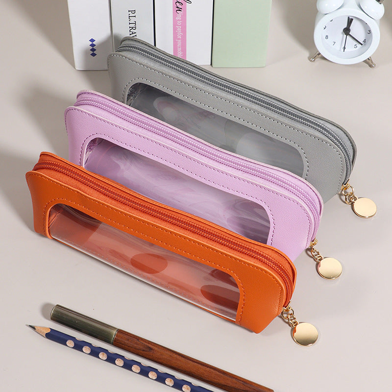 Wholesale Leather transparent large capacity pencil case