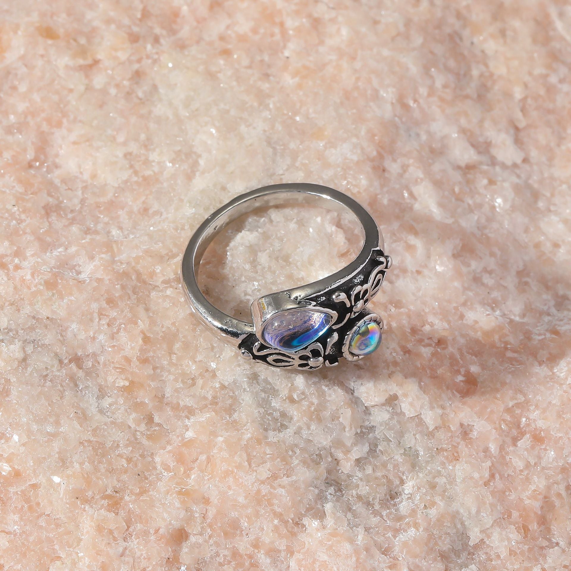 Wholesale Vintage Bohemian Moonstone Ring Open Adjustable Bow Ring