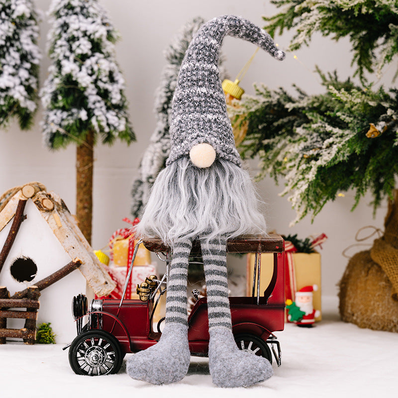 Wholesale Polyester Christmas Striped Knitted Hat Rudolph Hanging Leg Doll Ornament