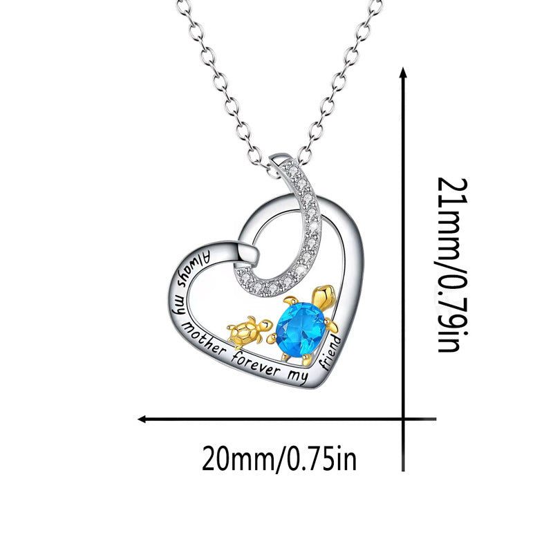 Wholesale Mother's Day Heart Shaped Mother and Child Turtle Inscription  Alloy Necklace