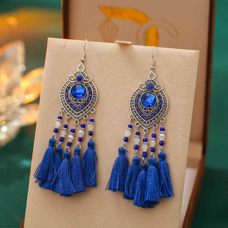 Wholesale Vintage Oval Diamond Tassel Leaf Personalized Earrings