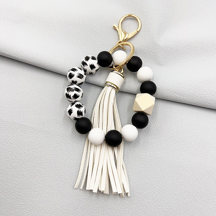 Wholesale Silicone Beads Tassel Wood Beads Wrist Keychain