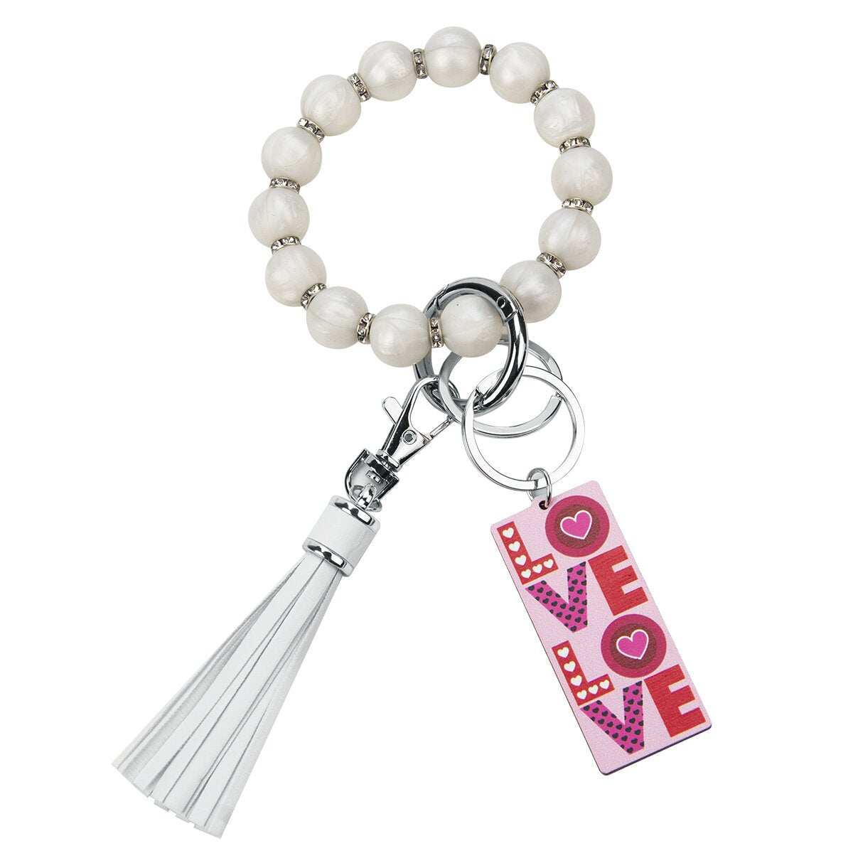 Wholesale Valentine's Day LOVE Colorful Love Wood Silicone Beaded Wrist Keychain