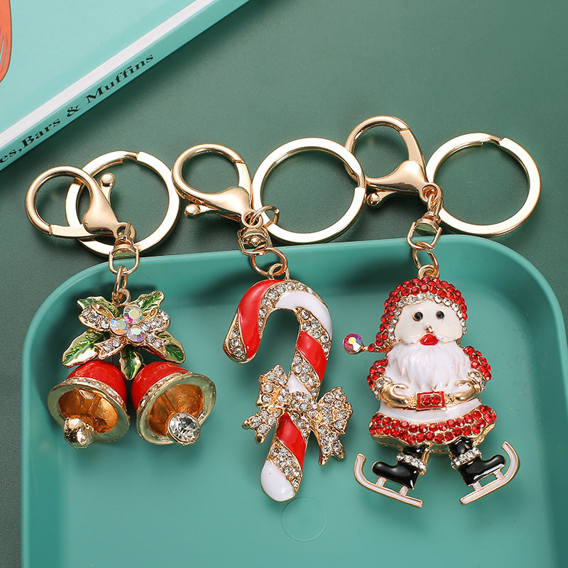 Wholesale Diamond Inlaid Christmas Crutches, Bells, Alloy Keychains