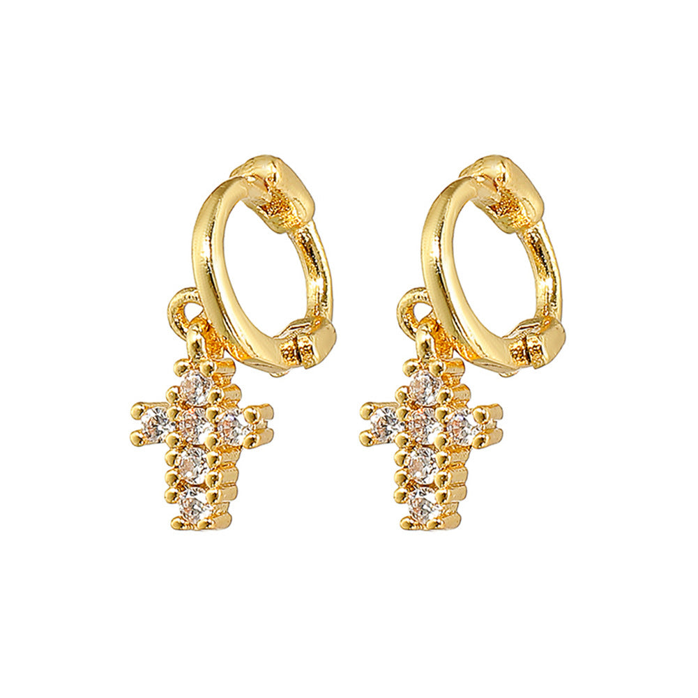 Wholesale Copper Micro Paved Zircon Stud Earrings Cross Mini Petite Earrings