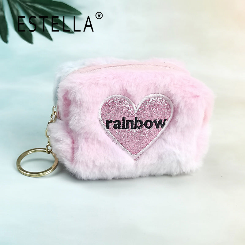 Wholesale Embroidered Heart Semicircle Mini Small Bag Polyester Wallet Keychains