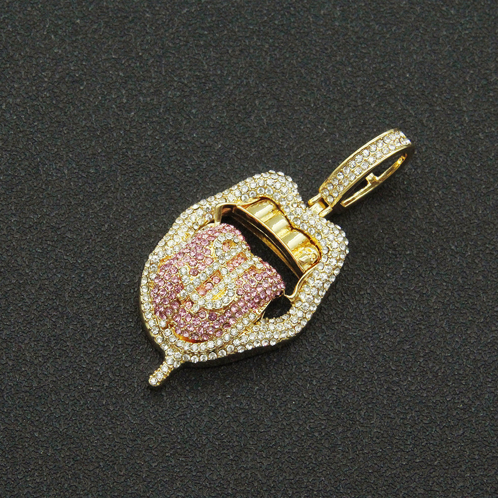 Wholesale Hip Hop Rap Rap Decorated Full Diamond Three-dimensional Dollar Tongue Pendant