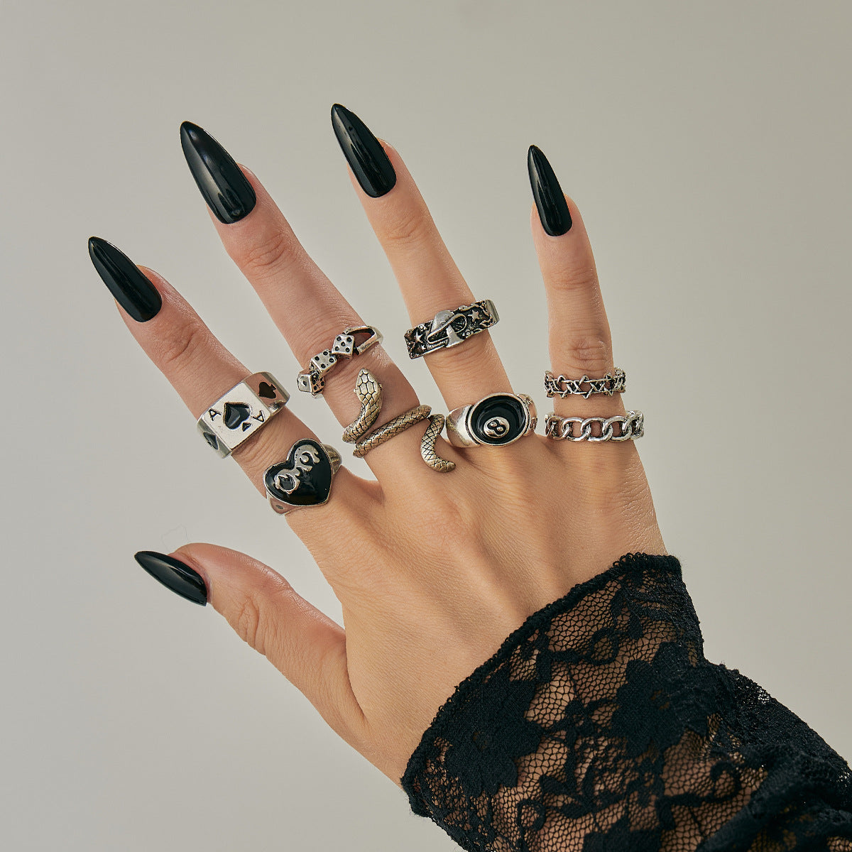 Wholesale  Carved Dark Ghost Snake Ring Set