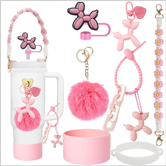 Wholesale Straw hat cup set cup chain colorful begonia flower key chain set