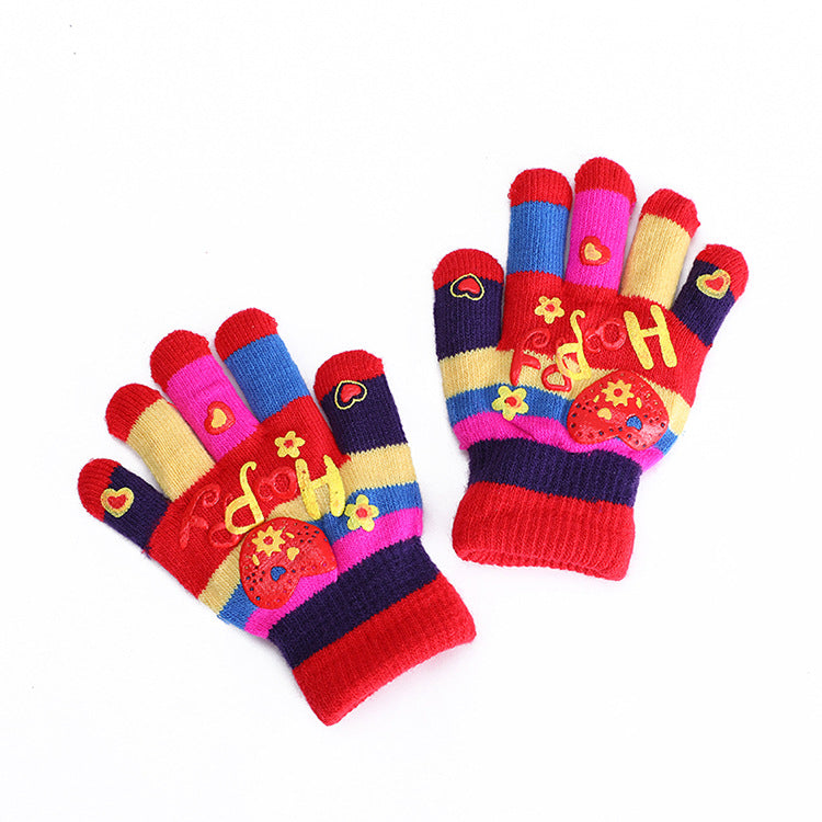 Wholesale Cute Love Double Layer Thickened Children's Wool Gloves