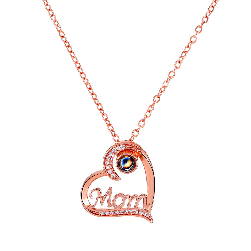 Wholesale Mother's Day Letter Heart Shape Mom Diamond Set Copper Necklace