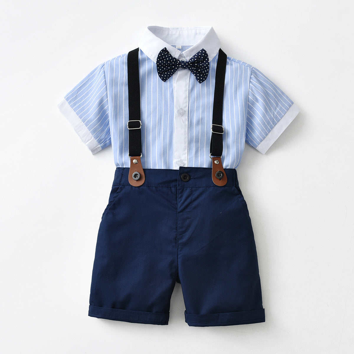 Wholesale Children's Cotton Short Sleeved Shirt and Suspender Four Piece Set