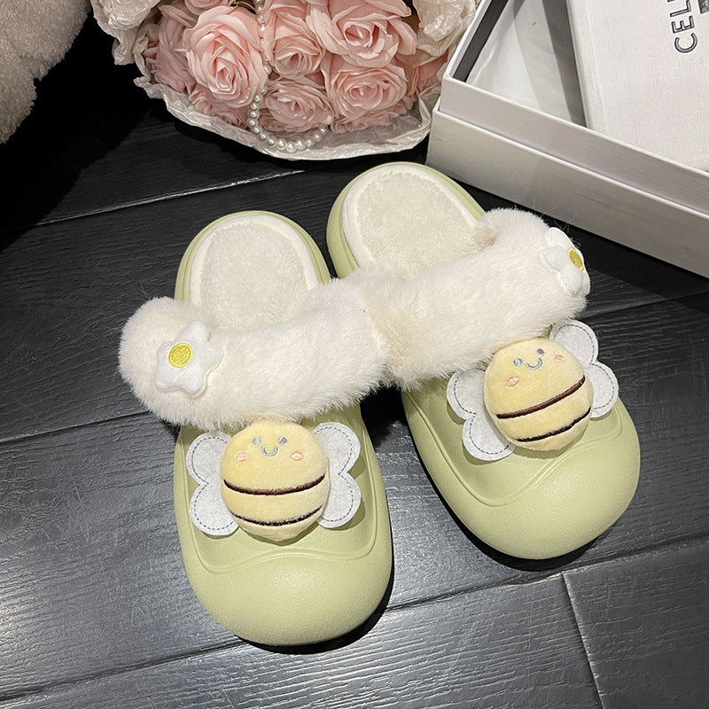 Wholesale Little Bee Autumn and Winter Non-slip Warm Plush Waterproof Cotton Slippers