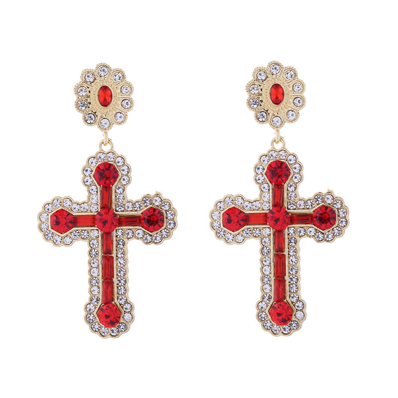 Wholesale Diamond Cross Gold and Silver Needle Earrings