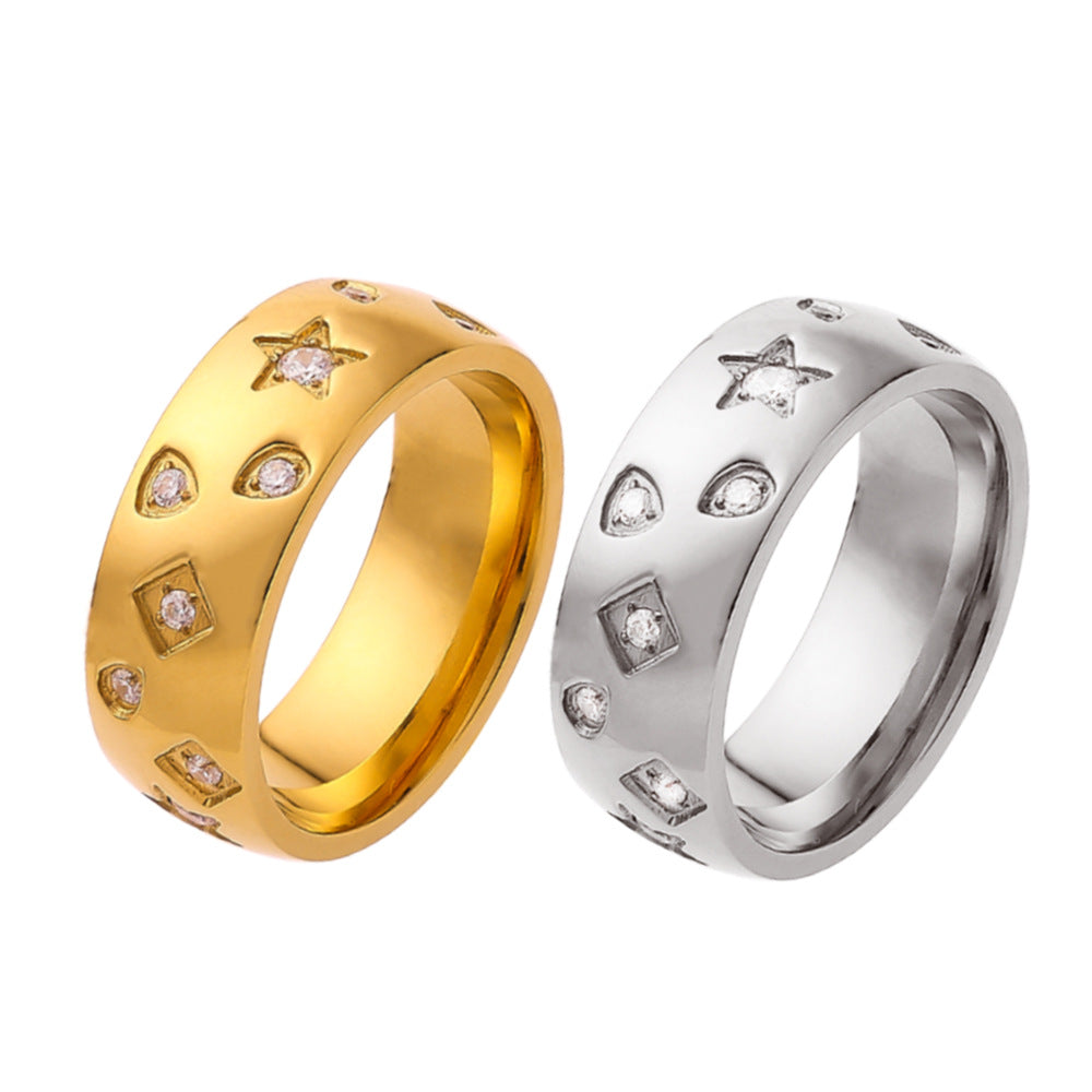 Wholesale 18k Gold Plated Zircon Inlaid Titanium Steel Star Ring