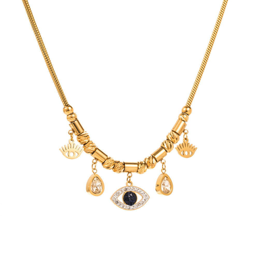 Wholesale Premium Stainless Steel Devil's Eye with Water Drop Diamond Clavicle Chain Trend Titanium Steel Necklace