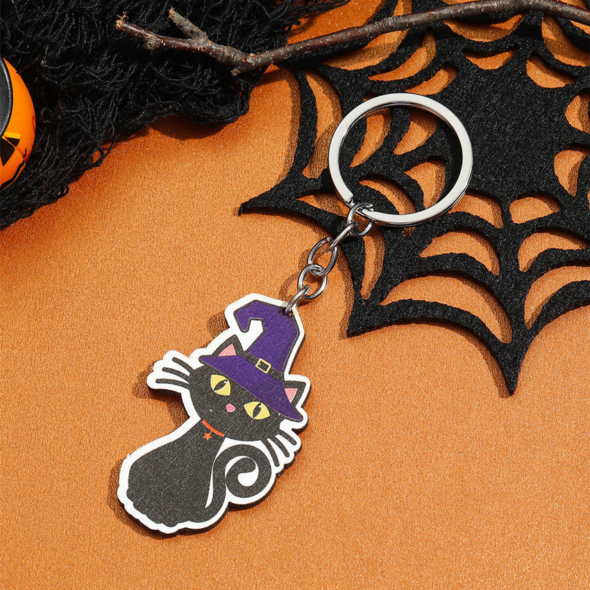 Wholesale Halloween Bat Pumpkin Spooky Spider Skull Cat Wooden Keychain