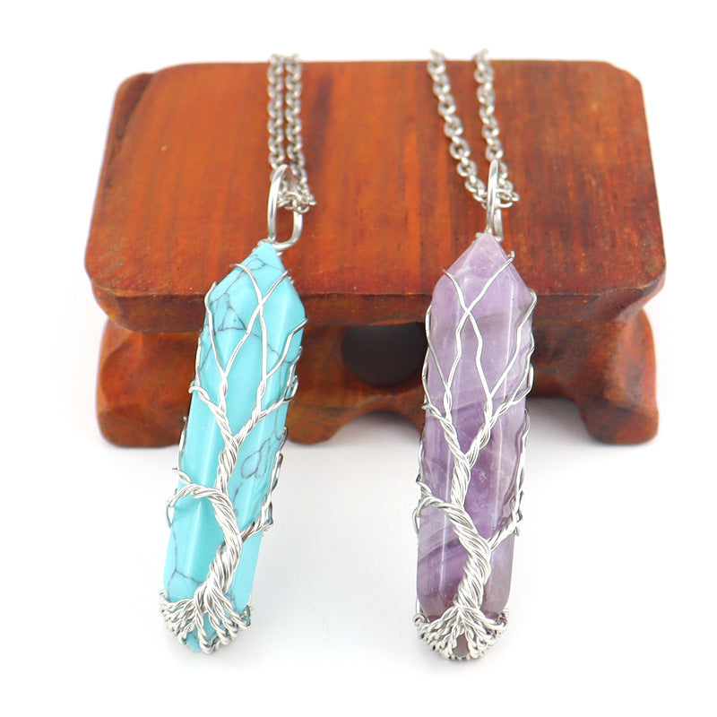 Wholesale Hand-wound Tree of Life Crystal Hexagonal Necklace