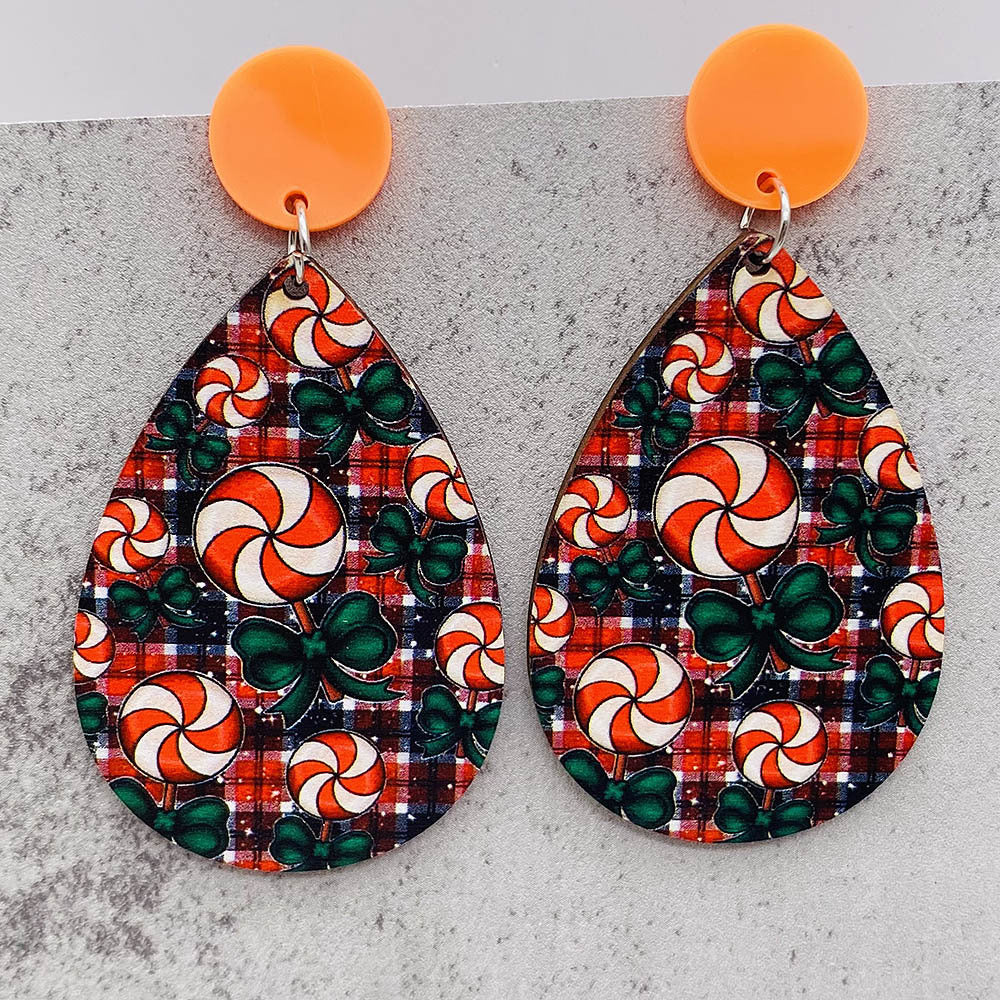 Wholesale Christmas Water Drop Wooden Earrings