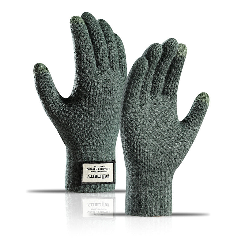 Wholesale Men's Velvet Thickened Jacquard Touch Screen Woolen Gloves