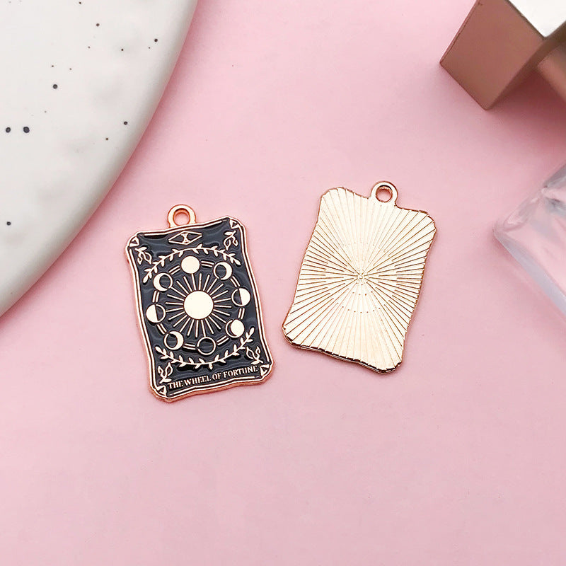 Wholesale Square Tarot Wheel of Fate DIY Alloy Drip Oil Necklace Pendant Accessories