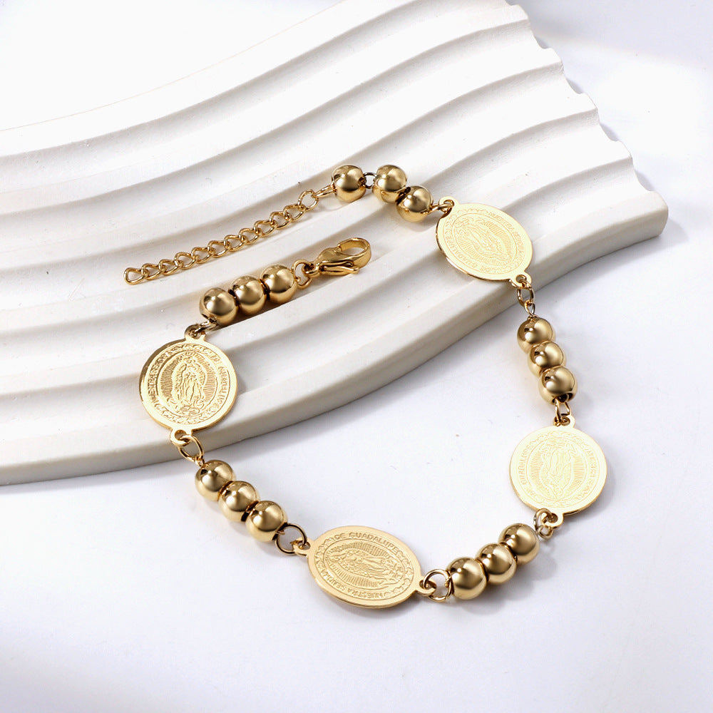 Wholesale Circle Steel Bead Portrait Titanium Steel Bracelet