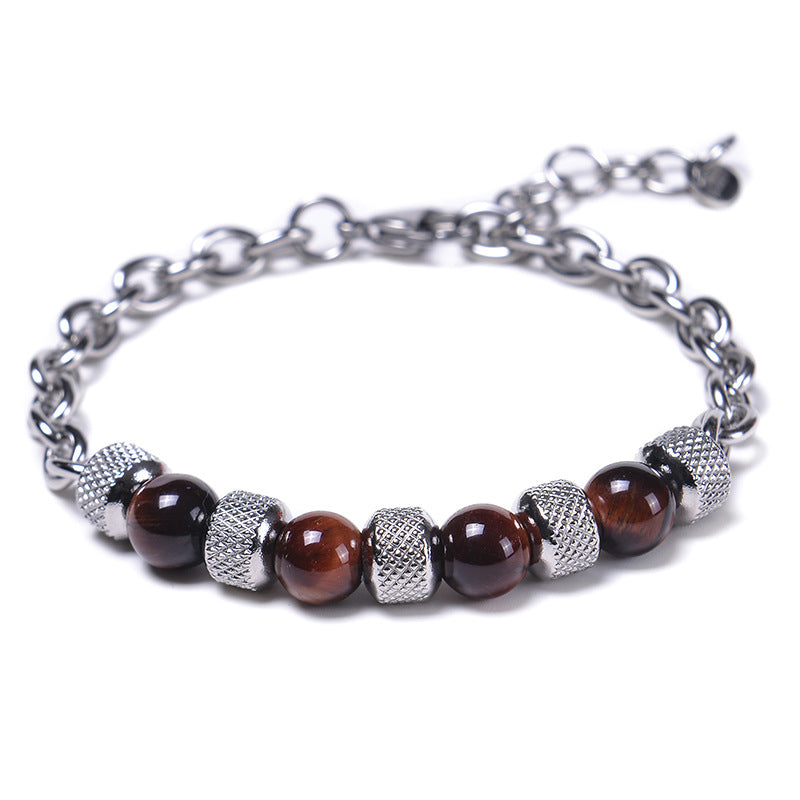 Wholesale Stainless Steel Natural Stone Beaded Men's Bracelet