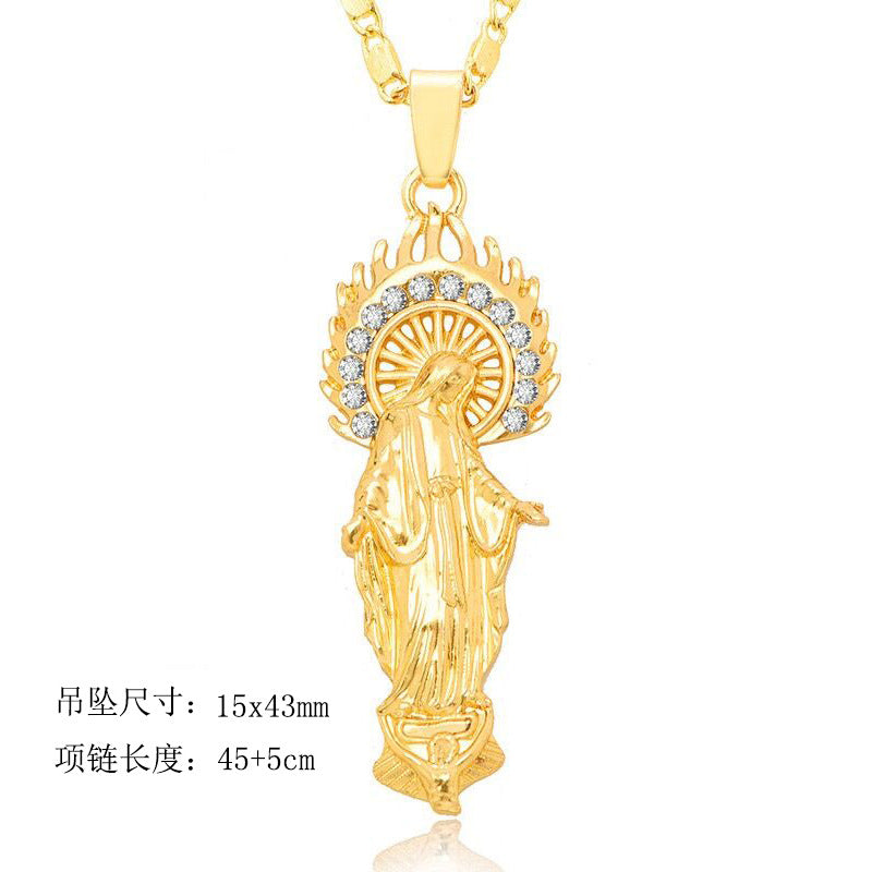 Wholesale religious elements crystal diamond hollow round necklace