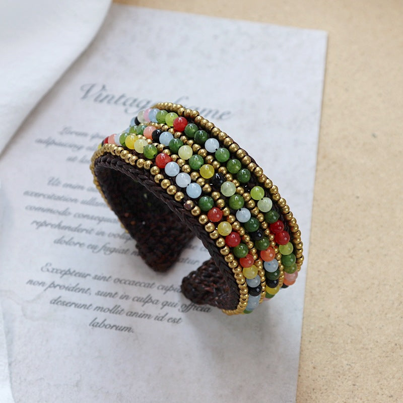 Wholesale handmade Bohemian ethnic woven natural stone bracelet