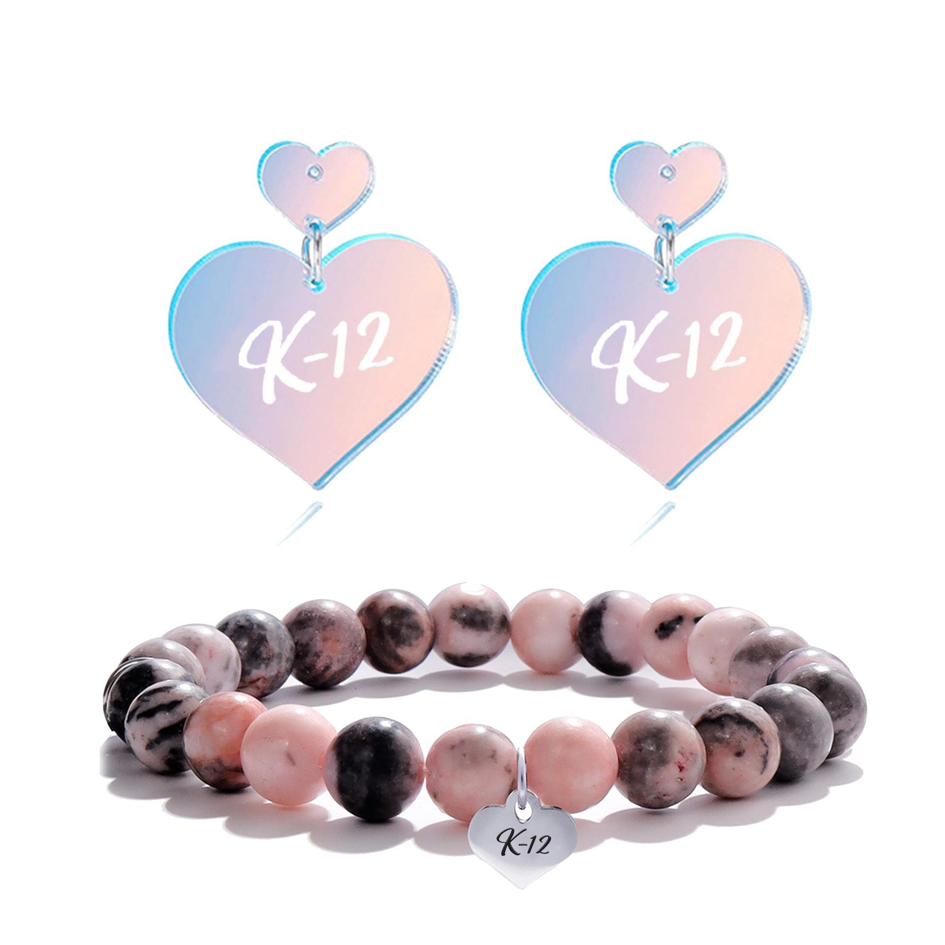 Wholesale New Music Festival Pink Zebra Natural Stone Peach Heart Bracelet