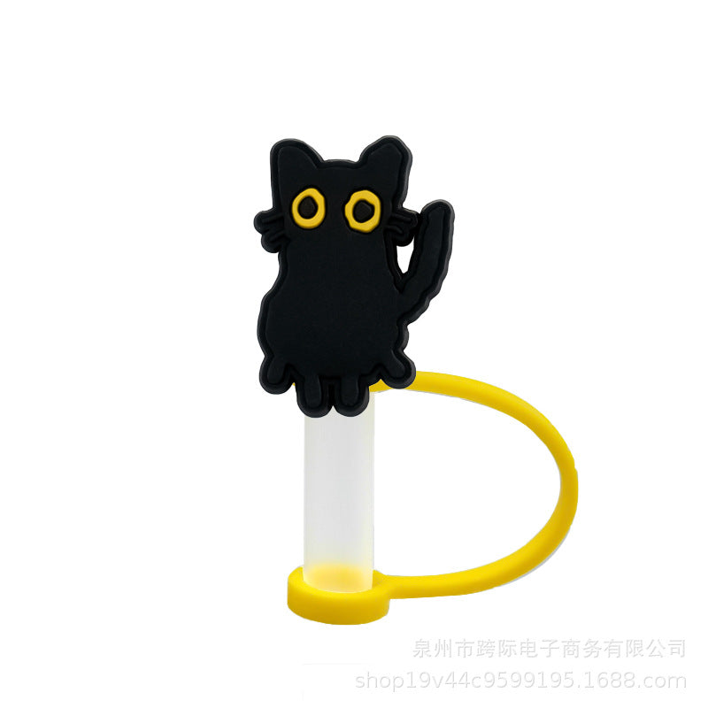 Wholesale 10PCS/PACK  Cute Cartoon Black Cat Silicone Straw Cap