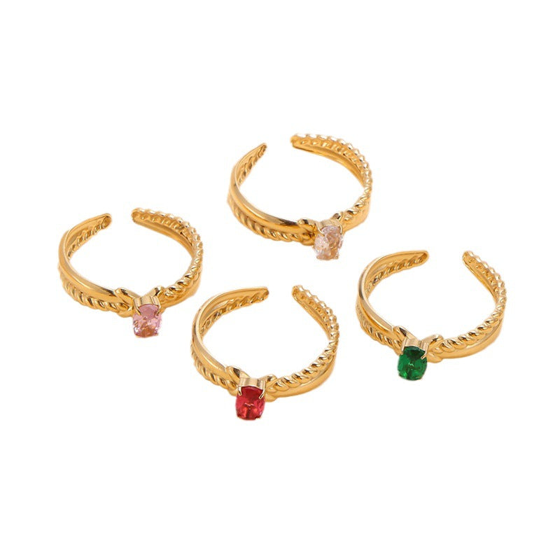 Wholesale Stainless Steel Gold Inlaid Zircon Ring