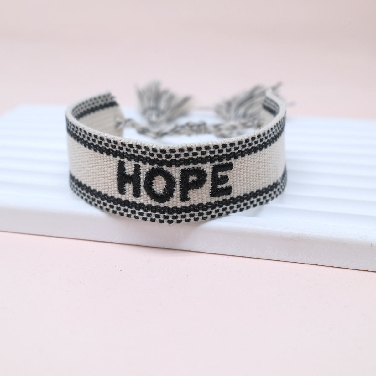 Wholesale Cord Embroidered Letter Woven Tassel Bracelet