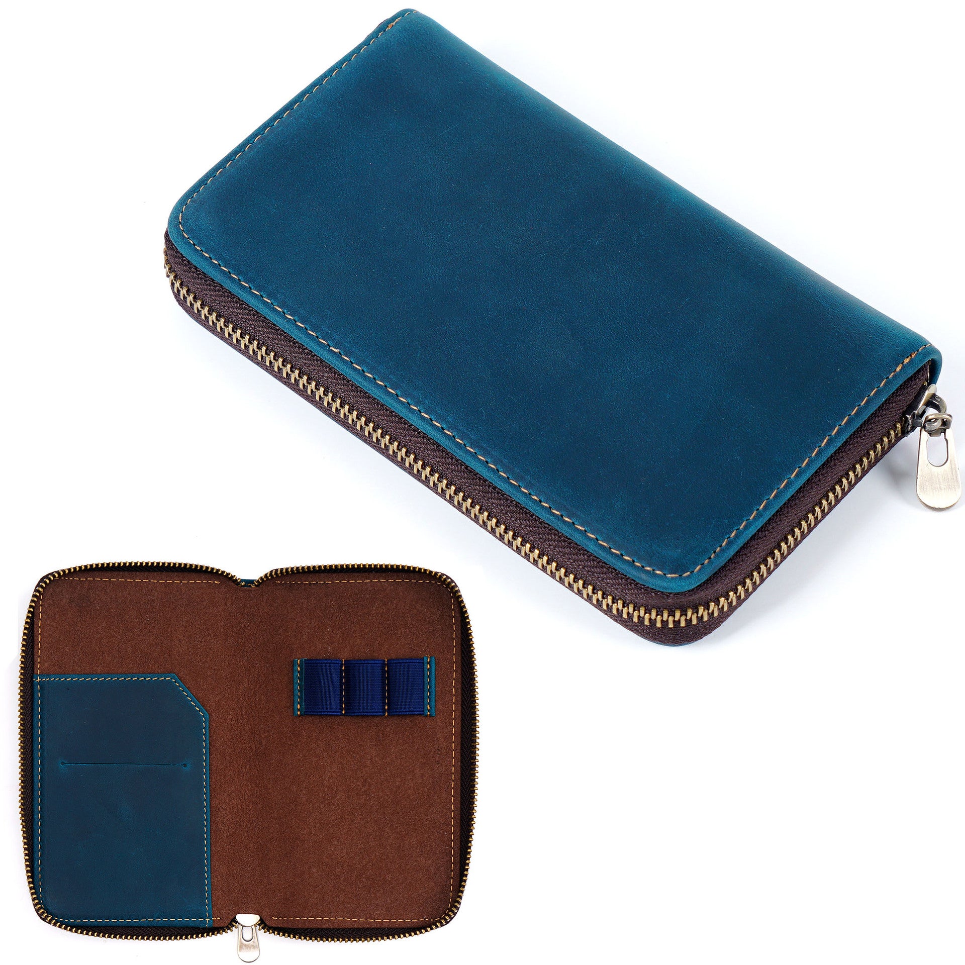 Wholesale Three-pack Zippered Cowhide Pencil Case