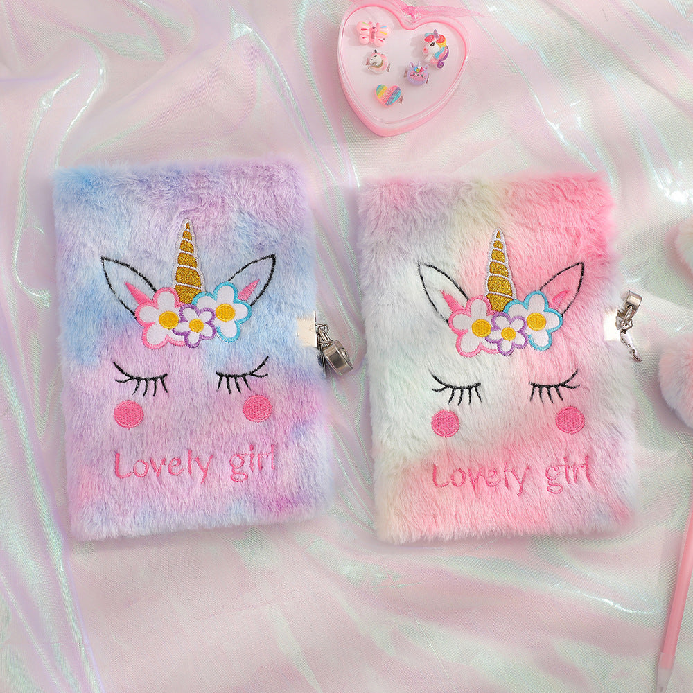 Wholesale Cartoon Plush Notebook Unicorn Diary with Lock