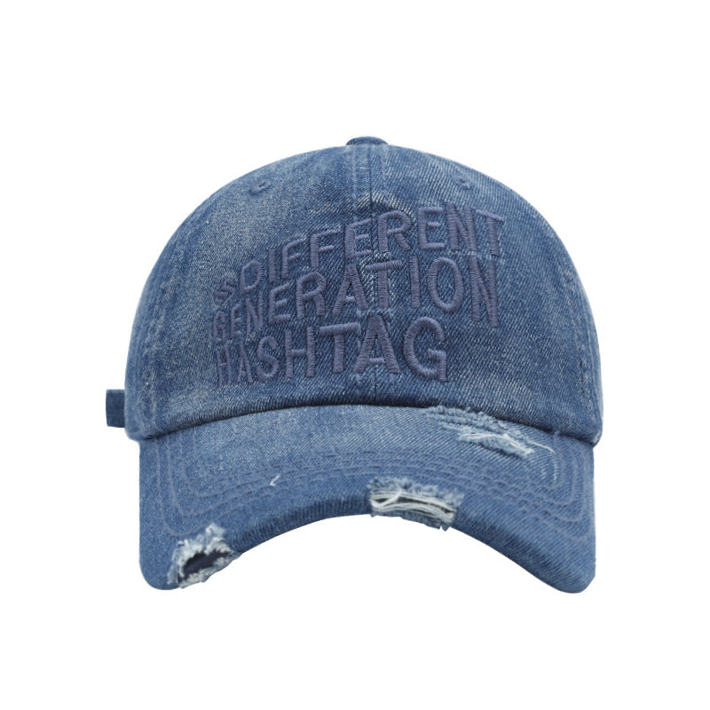 Wholesale Letter Embroidery Heavy Washed Denim Hole Cap