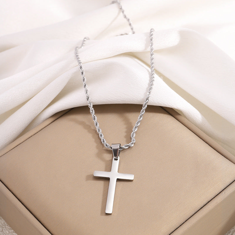 Wholesale Titanium Steel Twisted Chain Double Cross Necklace