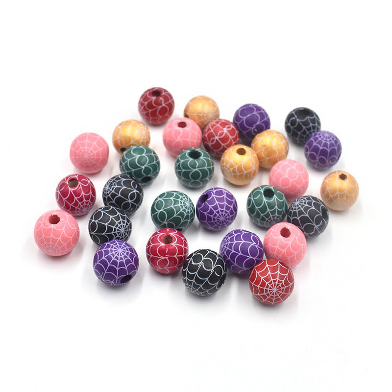 Wholesale 10pcs of New Halloween Spider Web Colorful DIY Children's Wood Beads