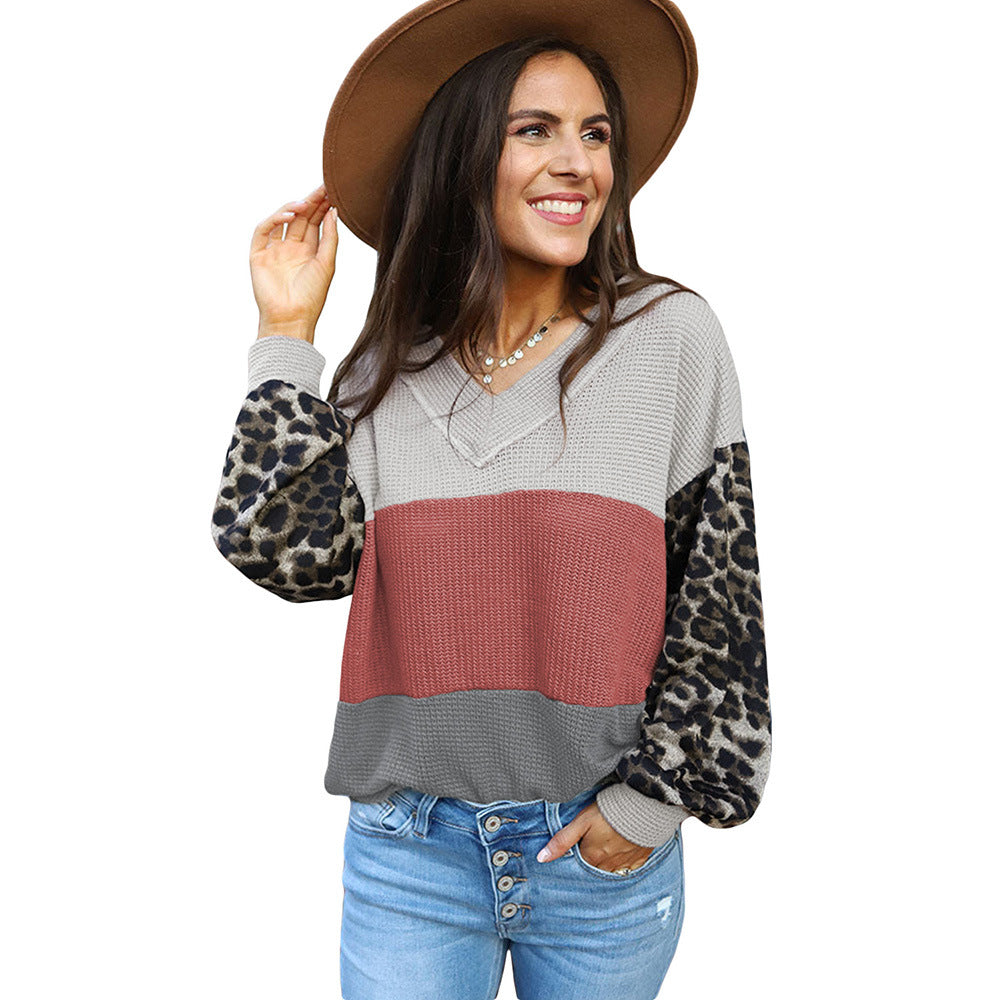 Wholesale Polyester Top Leopard Print Contrasting Color Versatile Hoodie